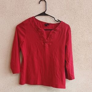 "Make Offer" Molly Maxi Vibrant Red Blouse with Three-Quarter Sleeves